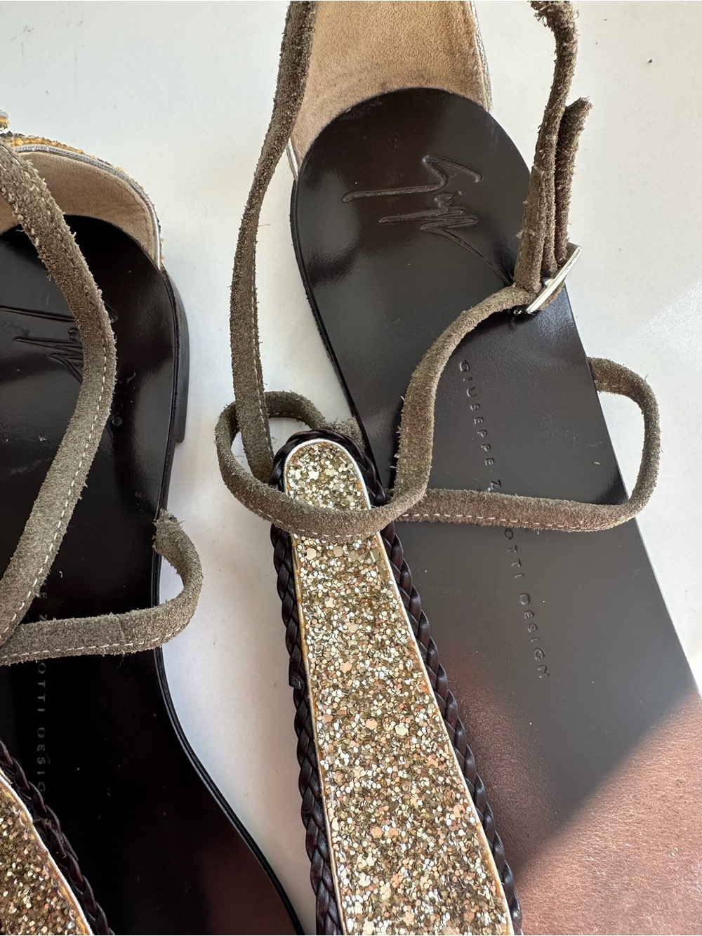 Giuseppe Zanotti suede Glitter Ankle Wrap Sandals EU 38 Made in Italy 7.5-8u.s - Picture 3 of 7